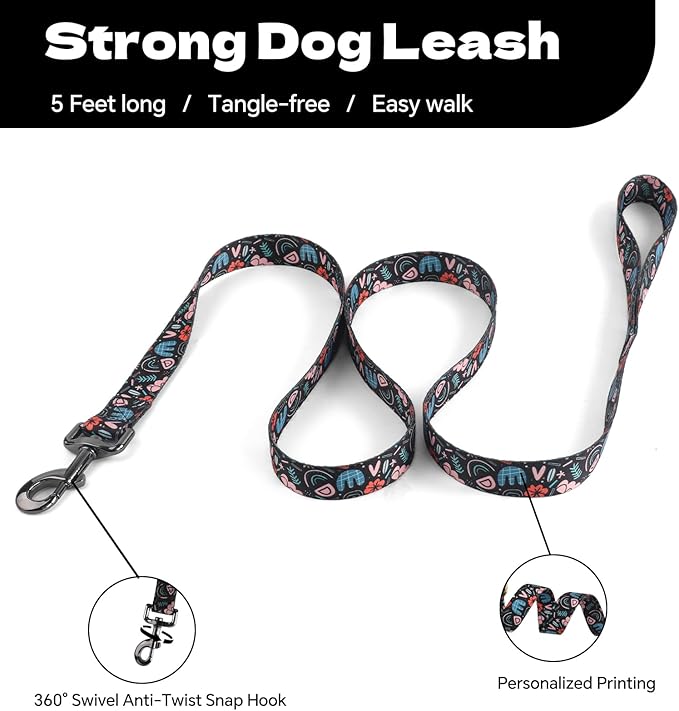 QQPETS Dog Harness Leash Set Adjustable Heavy Duty No Pull Halter Harnesses for Small Medium Large Breed Dogs Back Clip Anti-Twist Perfect for Walking