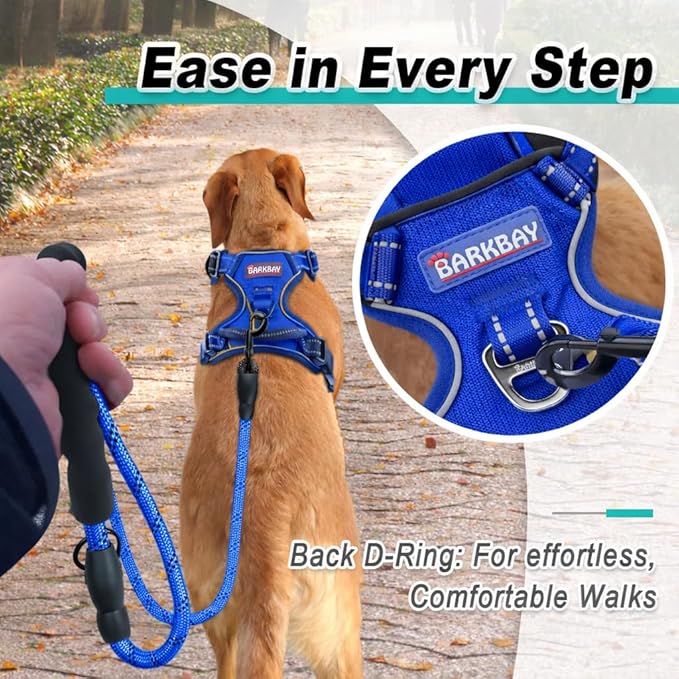 BARKBAY Dog Harness No Pull Mesh for Large Dogs - Adjustable, Reflective, Comfortable, No Choke, Heavy-Duty - Perfect for Outdoor Training, Walking, and Hiking-Strong&Durablee- XL & Sapphire Blue Mesh