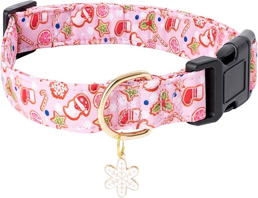 Faygarsle Pink Dog Collar - Christmas Design Pattern for Small, Medium & Large Dogs