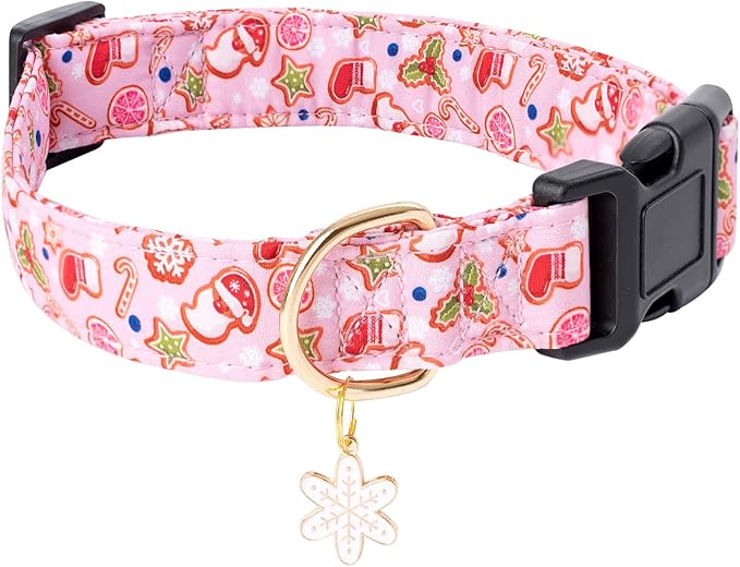 Faygarsle Pink Dog Collar Christmas Design Christmas Theme Pattern for Small Medium Large Dogs Collar Cute Stylish Girl Boy Christmas Dog Collar XS