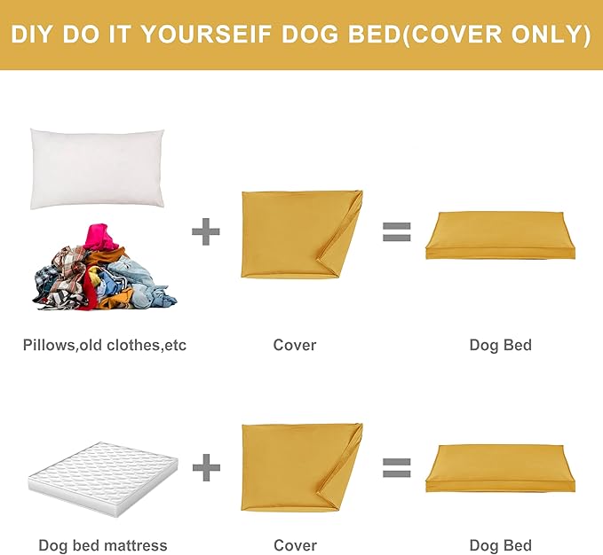 Dog Bed Covers Replacement Washable, Waterproof Dog Bed Cover with Zipper, 30Lx20Wx3H inch Durable Oxford Pet Bed Cover for Outdoor/Indoor Use, Cover Only, Yellow