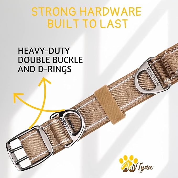 ADITYNA Heavy Duty Dog Collar for Large Dogs - Reflective Collar with Handle for Training, and Walking - Wide, Thick, Tactical, Soft Neoprene Padded
