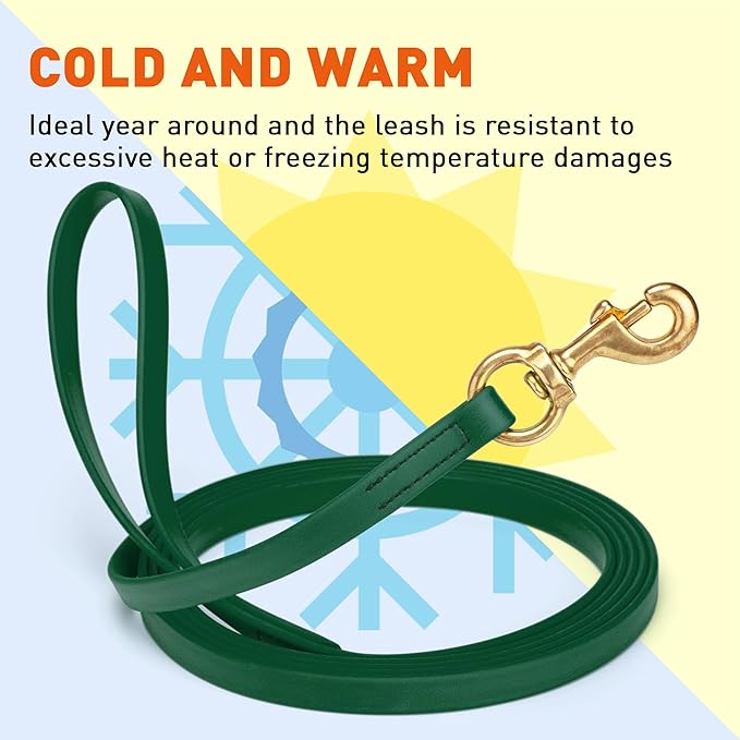 Viper Biothane K9 Working Dog Leash Waterproof Lead for Tracking Training Schutzhund Odor-Proof Long Line with Solid Brass Snap for Puppy Medium and Large Dogs, 20ft Hunter Green