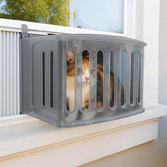 Window Catio & Perch – Fits 26-32" Vertical Windows, Premium Indoor Cat Window Box, All-Weather Comfort, Easy Clean, Portable Indoor-Outdoor Cat Enclosure, 2-Year Protection, Made in USA