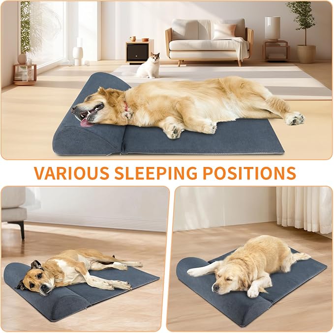 Dog Bolster Pillow for Large Dog, Benefit for Cervical Vertebra and Neck, Headrest with High Resilience Foam, Easy to Carry, Machine Washable Cover竊낰asy to Clean(Large)