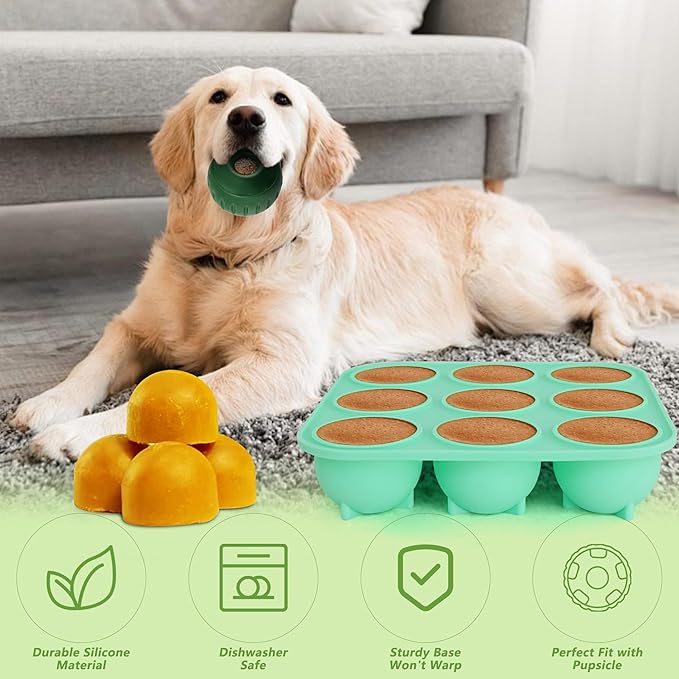 9Cavities Silicone Dog Treat Mold for Woof Pupsicle & Power Chewer Pupsicle, Frozen Dog Treat Molds for Making Refill Treats 75lbs&Up (Extra Large)