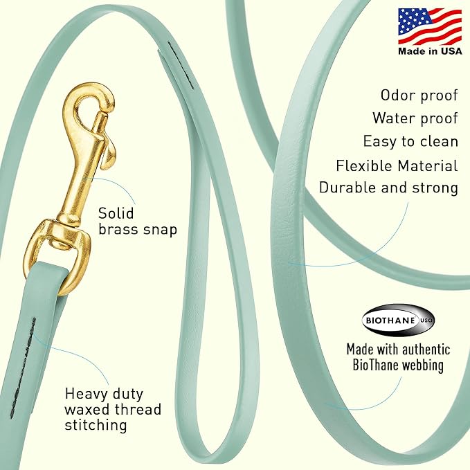 Viper Biothane K9 Working Dog Leash Waterproof Lead for Tracking Training Schutzhund Odor-Proof Long Line with Solid Brass Snap for Puppy Medium and Large Dogs, 10ft Sage Green