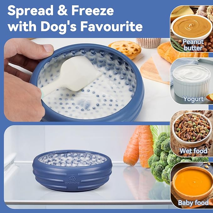 Dog Lick Bowl, Animire Freeze Lick Mat for Dogs, Non-Slip Slow Feeder Licking Bowl Enrichment Treat for Distraction Anxiety Relief, Food Grade Silicone, Dishwasher Safe(Dark Blue,S)