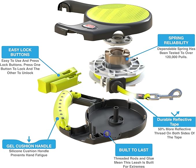 WIGZI Reflective Gel Retractable Leash, Yellow, Small