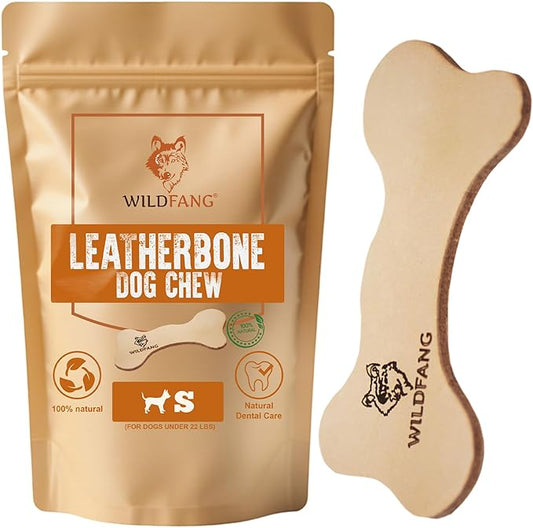 Wildfang® Leather Dog Toy, Small – Soft Dog Chew Toys for Gentle Chewers, Puppies, Senior or Older Dogs w/Sensitive Teeth – Non-Toxic, Stuffless, 5mm Leather Dog Bone for Dogs Up to 22 lbs, Pack of 1