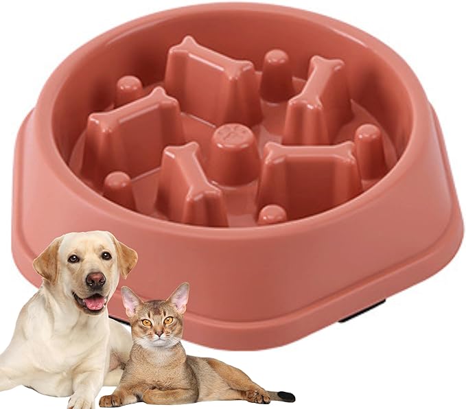 Slow Feeder Bowl for Small & Medium Cats & Dogs - Durable Slow Feeding Bowl with Non-Slip Base - Anti-Choking Puzzle Food Bowl for Dogs That Helps Mental Stimulation & Reduces Fast Eating-Pink