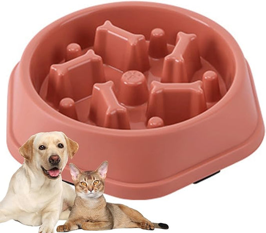 Slow Feeder Bowl for Small & Medium Cats & Dogs - Durable Slow Feeding Bowl with Non-Slip Base - Anti-Choking Puzzle Food Bowl for Dogs That Helps Mental Stimulation & Reduces Fast Eating-Pink