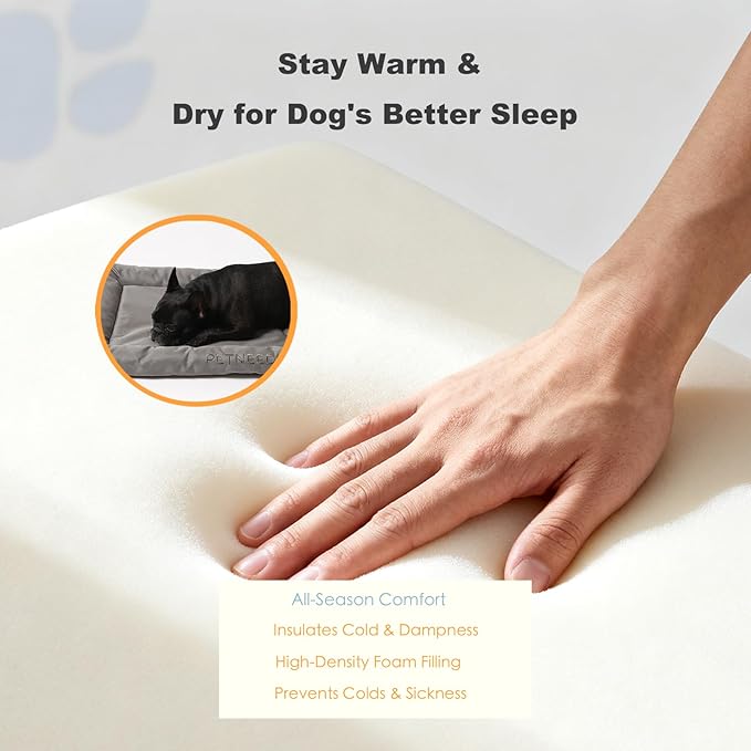 4-Season Water-Resistant Dog Beds for Metal Crates, Indoor & Outdoor Use for Dogs up to 100 lbs, Durable Oxford 900D Fabric, Plush Pillow & Supportive Foam, Washable (45 inches, Grey)