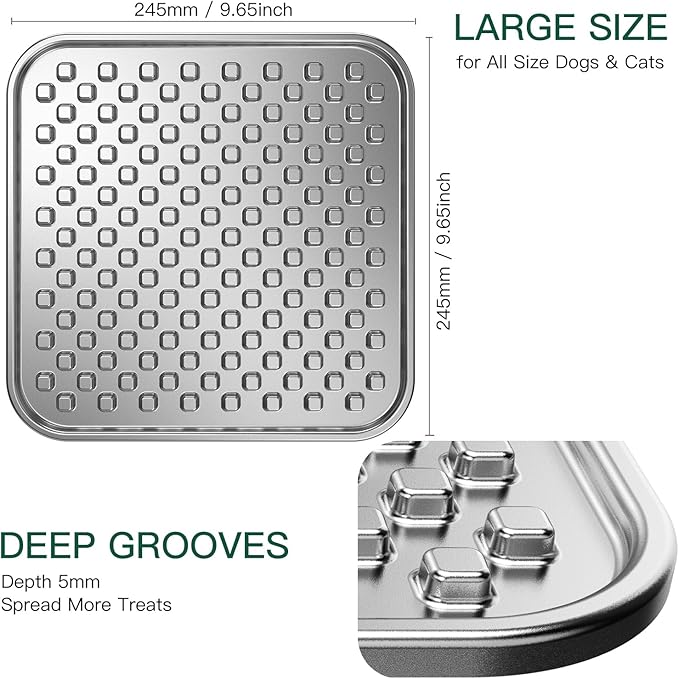 Stainless Steel Large Lick Mat for Dogs & Cats, Chew-Proof Slow Feeder, Anxiety Reducer, Whisker-Friendly for Cats, Non-Slip Heavy Duty Base, Raw Feeding Pad, Dishwasher Safe [Large-1Pack]