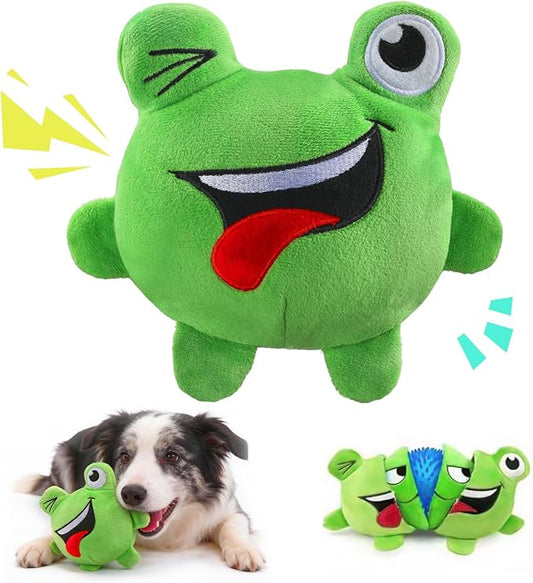 3-in-1 Squeaky Dog Toys for Aggressive Chewers, No Stuffing Frog Ball Interactive Dog Chew Toys with Crinkle Paper & Tearable Plush Puppy Teething Toy for Small, Medium & Large Dogs