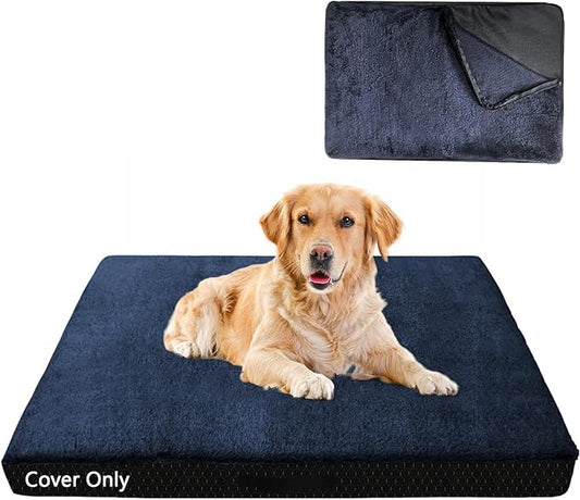 COSHNIBI Dog Bed Covers Replacement Washable,Waterproof Bed Covers Soft Plush Replacement with Zipper & Removable for Dog/Cat 44''Lx32''Wx4''H-Navy Blue