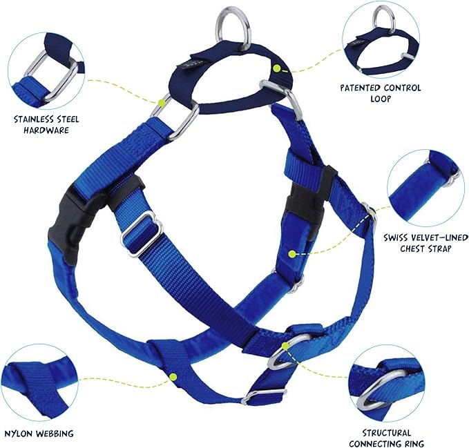 2 Hounds Design Freedom No Pull Dog Harness, Adjustable Harness and Leash Set, Easy Walking & Comfortable Control, Fits Small, Medium & Large Dogs, Solid Colors, Made in USA, 1" XXL, Royal Blue
