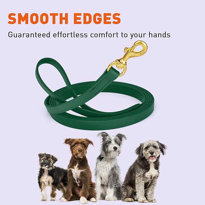 Viper Biothane K9 Working Dog Leash Waterproof Lead for Tracking Training Schutzhund Odor-Proof Long Line with Solid Brass Snap for Puppy Medium and Large Dogs, 15ft Hunter Green