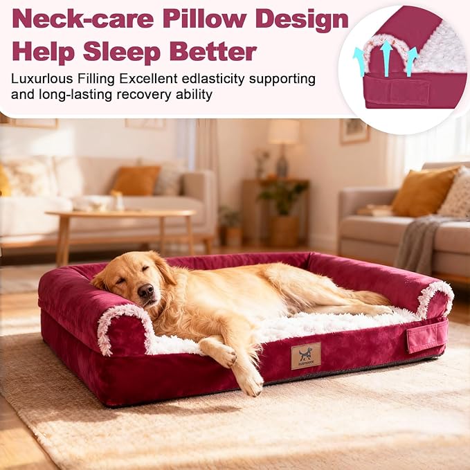 Medium-Sized Orthopedic Dog Bed - Washable Rose Velvet Cover, Waterproof Lining, Memory Foam Dog Couch, Non-Slip Base, Sofa Dog Bed for Corgis, Pomeranians, French Bulldogs (Rose Pink, L)