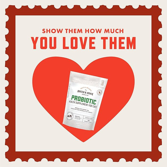 Rocco & Roxie Cat Probiotics, Health Supplement for Cats, Prebiotic & Postbiotic for Digestive + Gut Support, Constipation Relief, Anti Diarrhea, Supplements & Vitamins, Chicken Flavored Crunchy Chews