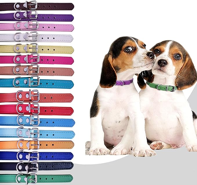 TenCloud Pet Collar Set of 12 or 16 Adjustable ID Collars Leather for Puppy Medium Large Breed Dogs Neck 6''~18'' (S(Neck:6"~12"))