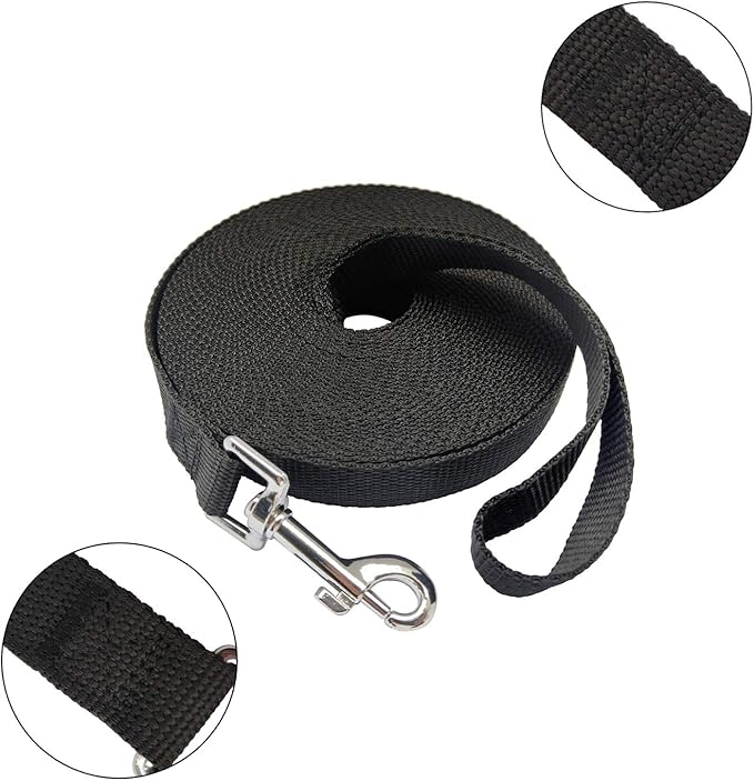 Nylon Training Dog Leash for Small Medium Large Dogs, 15ft 20ft 30ft 50ft Long Leash Dog/Puppy Lead for Obedience Recall Training, Camping (1" x 30ft, Black)