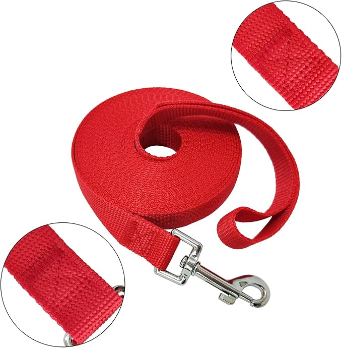 Nylon Training Dog Leash for Small Medium Large Dogs, 15ft 20ft 30ft 50ft Long Leash Dog/Puppy Lead for Obedience Recall Training, Camping (20ft, Red)