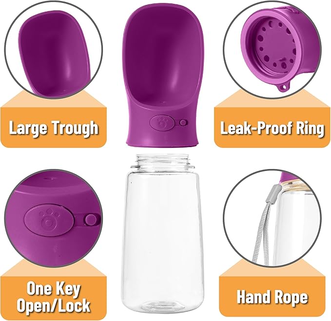 Mr. Pen Portable Dog Water Bottle, 19 oz, Large, Purple, Travel Dog Water Bottle Dispenser, Not Dishwasher Safe