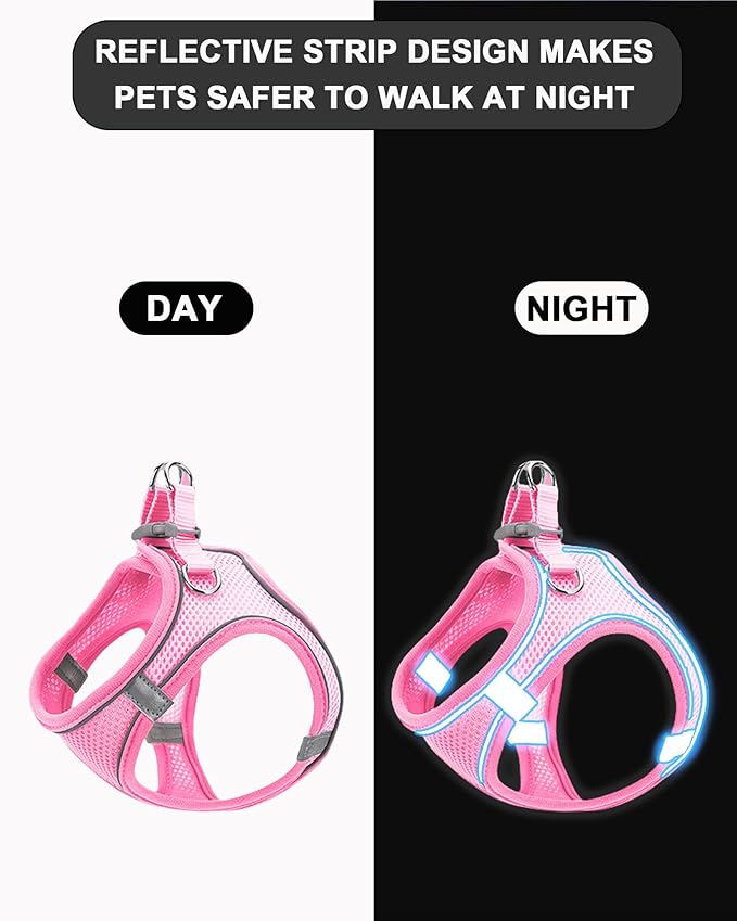 M Pink Soft Mesh Dog Harness and Leash Set,No Escape Puppy Harnesses for Training Walking竊?Reflective Adjustable Puppy Vest for Small Medium Dogs, Cats (Pink, M)