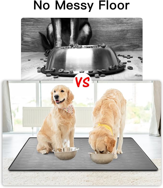 39.4"x29.5" Largest Pet Food Mat, Silicone Dog Mats for Food and Water, Nonslip Pet Feeding Mats for Floors,Dog Cat Bowl Mat with Raised Edges, Dark Brown