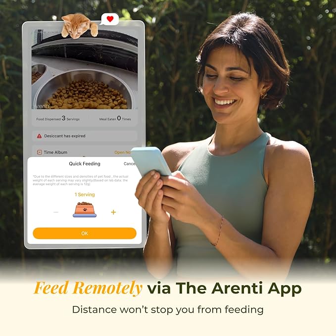 ARENTI Automatic Cat Feeder and Water Dispenser with Camera, 2K Adjustable View & Invisible Privacy Mode, 4.5L Cat Food Dispenser Fountain Combo, 5G/2.4G WiFi, 2-Way Audio, AI Alerts, Battery Backup