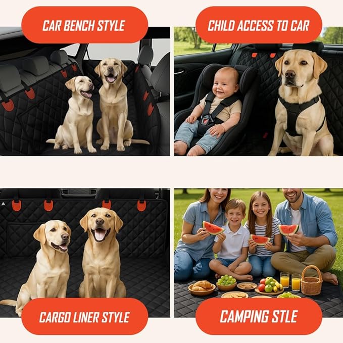 Dog Car Seat Cover Heavy Duty 4 Layer seat Cover hammok 600D, Non-Slip, ScratchProof, Waterproof, Universal Fit for Cars, Trucks & SUVs, Protects Against Spills, Dirt & Damage