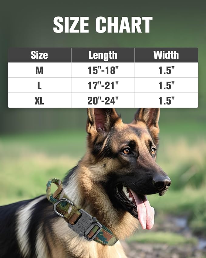 Joytale Tactical Dog Collar with Handle, Adjustable Heavy Duty Military Collar with 2 Patches for Training, Suitable for Medium Dogs, Camouflage, M