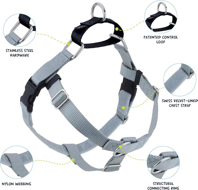 2 Hounds Design Freedom No Pull Dog Harness, Adjustable Harness and Leash Set, Easy Walking & Comfortable Control, Fits Small, Medium & Large Dogs, Solid Colors, Made in USA, 5/8" XS, Silver