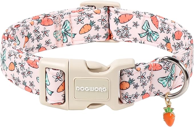 DOGWONG Easter Dog Collar-Cute Pink Easter Carrot Dog Collar, Easter Pet Collars Puppy Collar Gifts with Quick Release Buckle for Girl&Female Dogs,XS