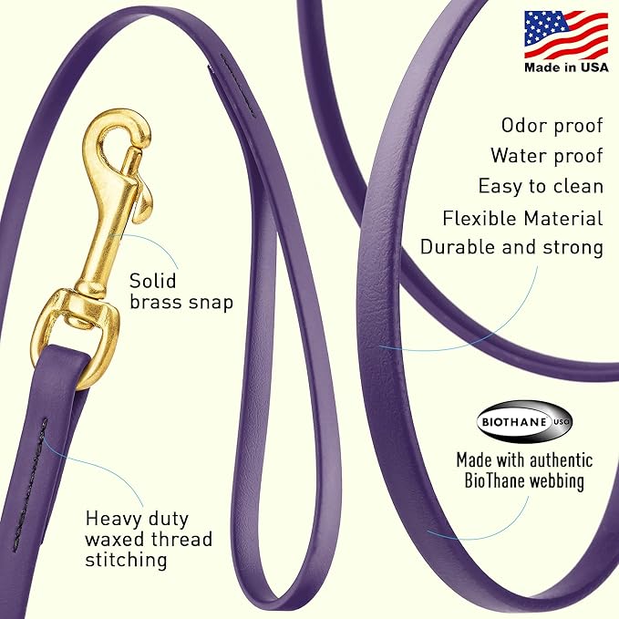 Viper Biothane K9 Working Dog Leash Waterproof Lead for Tracking Training Schutzhund Odor-Proof Long Line with Solid Brass Snap for Puppy Medium and Large Dogs, 20ft Violet Purple