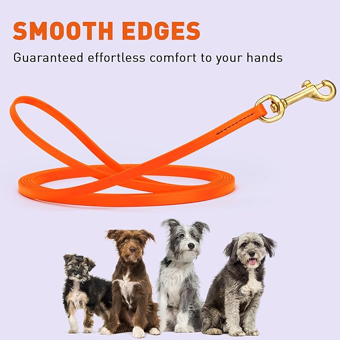 Viper Biothane K9 Working Dog Leash Waterproof Lead for Tracking Training Schutzhund Odor-Proof Long Line with Solid Brass Snap for Puppy Medium and Large Dogs, 15ft Hunter Orange