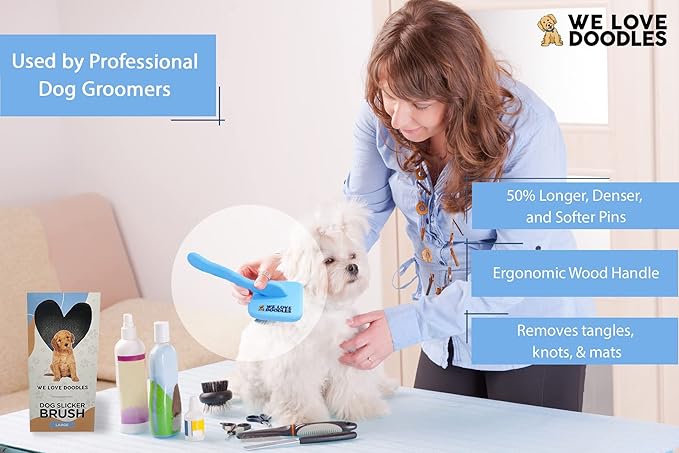 We Love Doodles Slicker Brush Bundle - Large and Mini Slicker Brush Kit for Dogs & Puppies - Grooming Brush for Medium & Long Hair - Made in USA