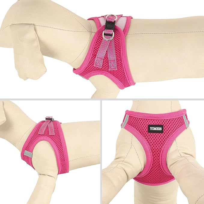 YIMEIS Dog Harness and Leash Set, No Pull Soft Mesh Pet Harness, Reflective Adjustable Puppy Vest for Small Medium Large Dogs, Cats (Rose Red, Small (Pack of 1)
