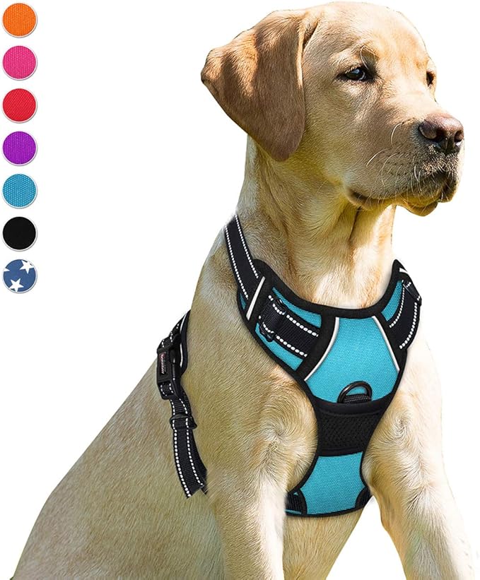 BARKBAY No Pull Dog Harness Front Clip Heavy Duty Reflective Easy Control Handle for Large Dog Walking(Blue,S)