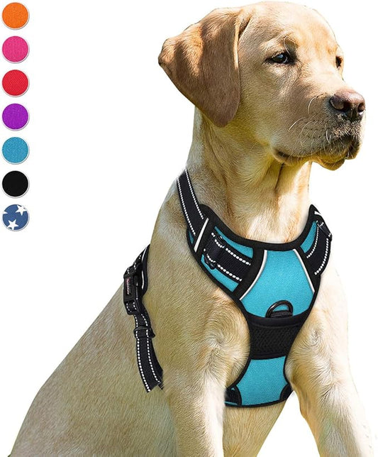 BARKBAY No Pull Dog Harness Front Clip Heavy Duty Reflective Easy Control Handle for Large Dog Walking(Blue,S)