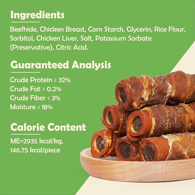MON2SUN Dog Treats 5 Inch Chicken Wrapped Smoked Stuffed Rawhide Rolls with Chicken Liver, Rawhide Chews for Small and Medium Dogs, 10.6 oz (6 Count)