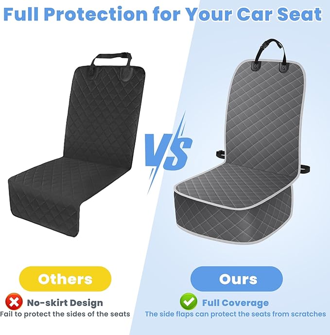 Dog Car Seat Covers, Waterproof Front Seat Cover for Dogs, Scratch-Proof, Nonslip Pet Passenger Seat Cover Protector, Universal Fit for Cars Trucks SUVs (Grey, Large Size)