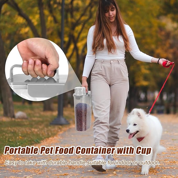 TBMax Dog Cat Food Storage Container 5 to 7 lbs, Airtight Pet Food Dispenser with Easy-Pouring Spout & Measuring Cup, Portable Kibble Container for Travel Dog Food Storage