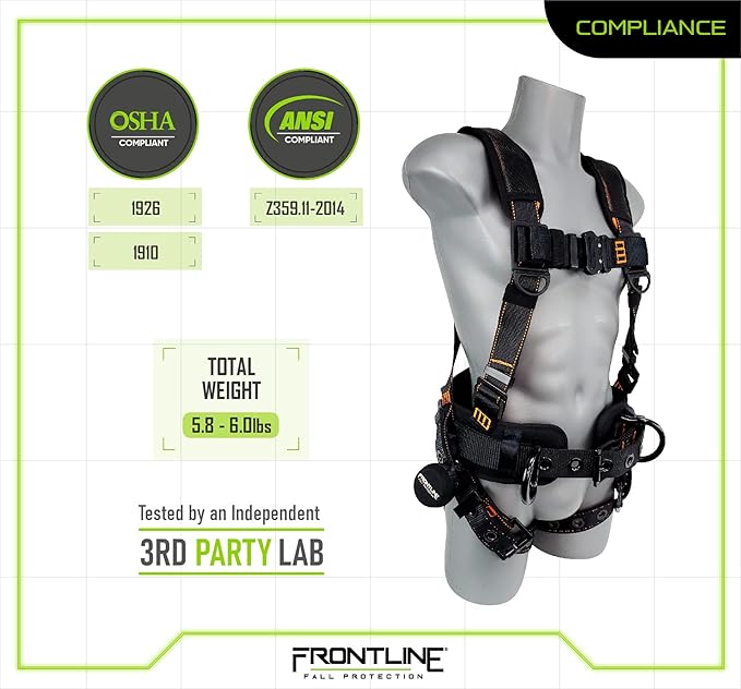 FRONTLINE FALL PROTECTION Harnesses + D-Ring+ Multiple Styles + OSHA and ANSI compliant