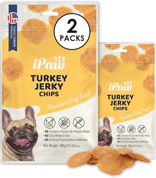 iPaw 2 Saver Combo Turkey Chips Dog Treats for Puppy Training, All Natural Human Grade Dog Treat, US Sourced Raw Material, Hypoallergenic, Easy to Digest (Turkey Chips), 2 Packs