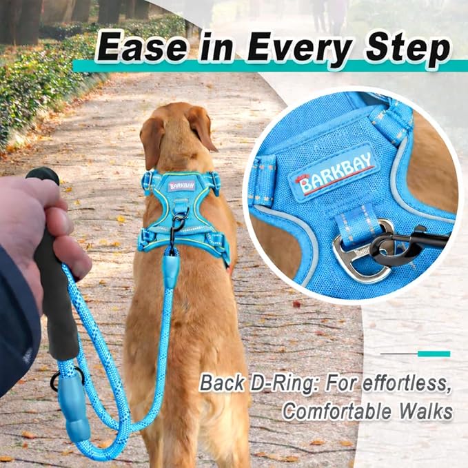 BARKBAY Dog Harness No Pull Mesh for Medium Dogs - Adjustable, Reflective, Comfortable, No Choke, Heavy-Duty - Perfect for Outdoor Training, Walking, and Hiking - Strong & Durable - M & Blue Mesh