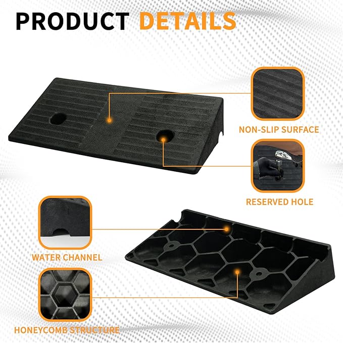 3.5" Rise 2pack Rubber Curb Ramps for Wheelchair Threshold Driveway Doorway Shed, Truck Car Motorcycle Bike Cart Lawn Mowers Angled Step Entry in Ramp, 7000lbs Heavy Duty Powersports Loading Ramp
