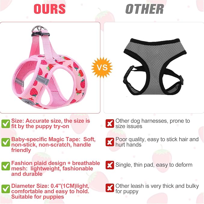 BEAUTYZOO Step in Dog Harness and Leash Set,Reflective Dog Harness No Pull No Choke Puppy Harness for Small Medium Large Dogs Cats,Soft Padded Mesh Vest Harnesses for Girl and Boy Pets, Strawberry S