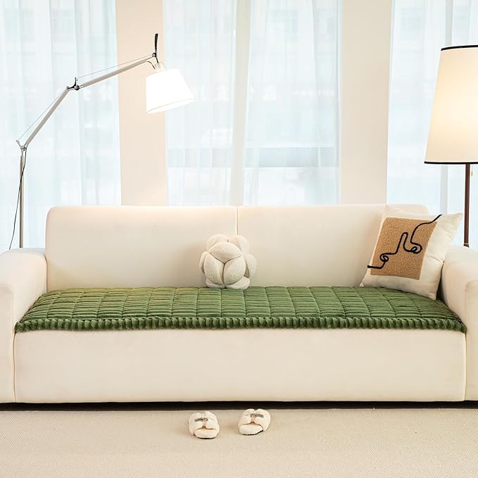 Christmas Faux Fur Plush Dog Couch Cover, 3D Stripe Fuzzy Sofa Covers, Non-Slip Fluffy Dog Bed Cover Pet Blanket, Washable Furniture Protector for Puppy Cat (Dark Green,28"x59")